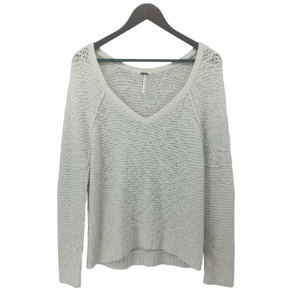 Free People Songbird Chunky Popcorn Bouclé Loose Knit Sweater White Size Large - Picture 2 of 10